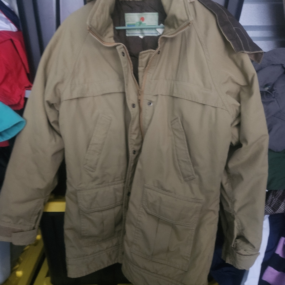 Vtg 80s/90s Eastern Mountain Sports Men’s L Beige Parka Hooded Zip Coat